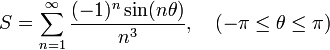  S = \sum_{n=1}^\infty {(-1)^n\sin(n\theta)\over n^3},\quad(-\pi\le\theta\le\pi) 