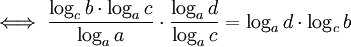 \iff \frac{\log_cb\cdot\log_ac}{\log_aa} \cdot \frac{\log_ad}{\log_ac} = \log_ad\cdot\log_cb
