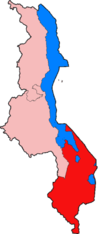 Localisation de la région Sud (en rouge) à l'intérieur du Malawi