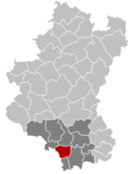 Situation de la commune au sein de l'arrondissement de Virton et la province de Luxembourg