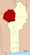 Carte du Bénin mettant en évidence le département d'Atacora