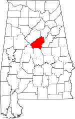 Localisation du comté de Shelby (en rouge) dans l'Alabama
