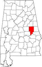 Localisation du comté de Tallapoosa (en rouge) dans l'Alabama