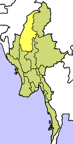 Localisation de la Région de Sagaing (en jaune) à l'intérieur de la Birmanie.