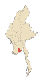 Localisation de la division de Yangon (en rouge) à l'intérieur de la Birmanie.