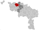 Situation de la commune au sein de l'arrondissement d'Ath et de la province de Hainaut