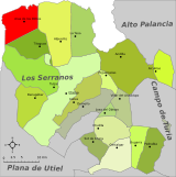 Situation d'Aras de los Olmos dans la comarque des Serranos