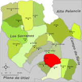Situation de Chulilla dans la comarque des Serranos