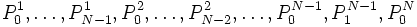 P^1_0,\dots,P^1_{N-1}, P^2_0,\dots,P^2_{N-2},\dots,P^{N-1}_0, P^{N-1}_1, P^N_0