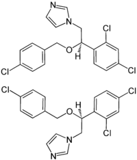 Énantiomère R de l'éconazole (en haut) et S-éconazole (en bas)
