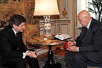 Gianni Alemanno, le 2 mai 2008, avec Giorgio Napolitano, le Président de la République italienne