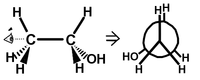 schéma descriptif du passage de la représentation de Cram à la représentation de Newman pour la molécule d'éthanol