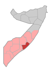 Localisation de la région de Shabeellaha Dhexe (en rouge) à l'intérieur de la Somalie
