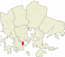 Carte de localisation de Kruununhaka dans la municipalité d'Helsinki.