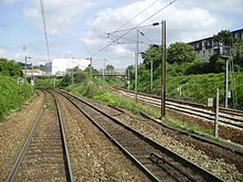 Séparation au nord de la gare d'Argenteuil, entre, à gauche, la ligne vers Mantes-Station (groupe VI) et, à droite, celle vers Ermont - Eaubonne (groupe IV).