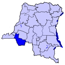 Localisation du Kwango (en bleu foncé) à l'intérieur de la République démocratique du Congo