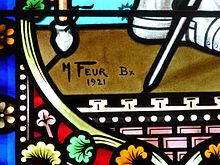 Signature de Marcel Feur sur un vitrail de l'église d'Échourgnac.