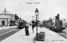 La gare vers 1900. Elle comporte un quai central avec, à l'extérieur, la voie pour Carteret