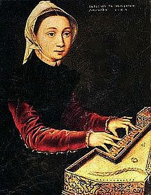 Jeune fille jouant du virginal, tableau de Caterina van Hemessen, 1548. La forme du virginal est précisément identique à celle des instruments de Ioes Karest.