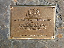 Détail de la stèle en l'honneur de Juan Ladrillero à Puerto Natales