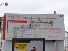 Panneau de chantier présentant le tracé du T5 à Sarcelles.