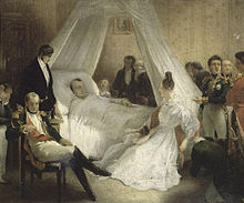 Napoléon sur son lit de mort, entouré de proches qui le veillent