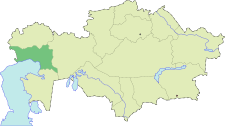 Localisation de l'oblys d'Atyrau (en rouge) à l'intérieur du Kazakhstan