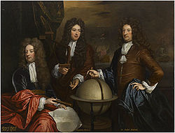 Peinture de la collection du gouvernement britannique montrant, de gauche à droite, Orford avec l'admiral John Benbow et l'admiral Sir Ralph Delaval[1]