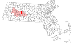 Localisation d'Amherst dans le Massachusetts