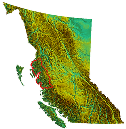 Carte de localisation des Kitimat Ranges en Colombie-Britannique.
