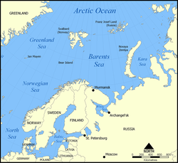 Carte de localisation de la mer de Barents.