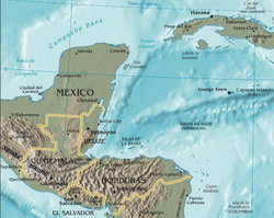 Le golfe du Honduras, au centre de la carte
