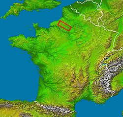 Localisation (note : le Pays de Bray correspond seulement au 1/4 nord-ouest du rectangle rouge)