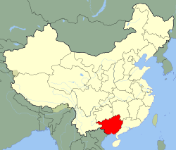 Carte indiquant la localisation du Guangxi (en rouge) à l'intérieur de la Chine