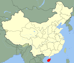 Carte indiquant la localisation de Hainan (en rouge) à l'intérieur de la Chine.