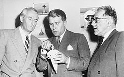 (de gauche à droite) Heinz Haber, Wernher von Braun et Willy Ley