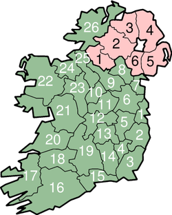 Carte de l'Irlande avec ses comtés numérotés