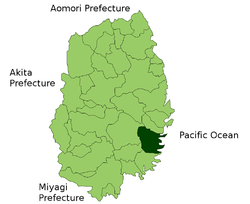 Carte du Japon avec la Kamaishi mise en évidence