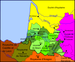 Carte des fiefs de Gascogne vers 1150