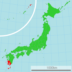 Carte du Japon avec la Préfecture de Kagoshima mise en évidence