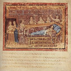 La mort de Didon, illustration d’un manuscrit de l’Énéide (v. 400)