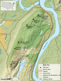 Carte topographique de la chaîne Mount Tom.