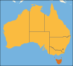Localisation de la Tasmanie (en orange) à l'intérieur de l’Australie