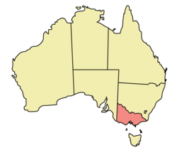 Localisation du Victoria (en rouge) à l'intérieur de l'Australie