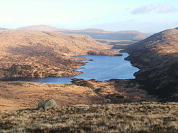 Le Loch vu depuis Buchan Hill, vers l'est. Loch Narroch est visible à l'extrémité.