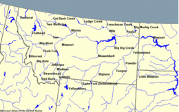Carte des rivières du Montana avec la rivière Musselshell.