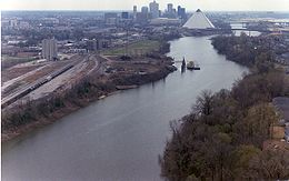 La rivière Wolf vers Memphis  et sa confluence avec le Mississippi