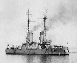 Le cuirassé Andreï ancré dans le port de Revel lors de la campagne de 1912