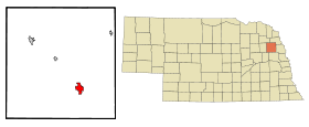 Cuming County Nebraska Incorporated and Unincorporated areas West Point Highlighted.svg