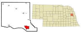 Dodge County Nebraska Incorporated and Unincorporated areas Fremont Highlighted.svg
